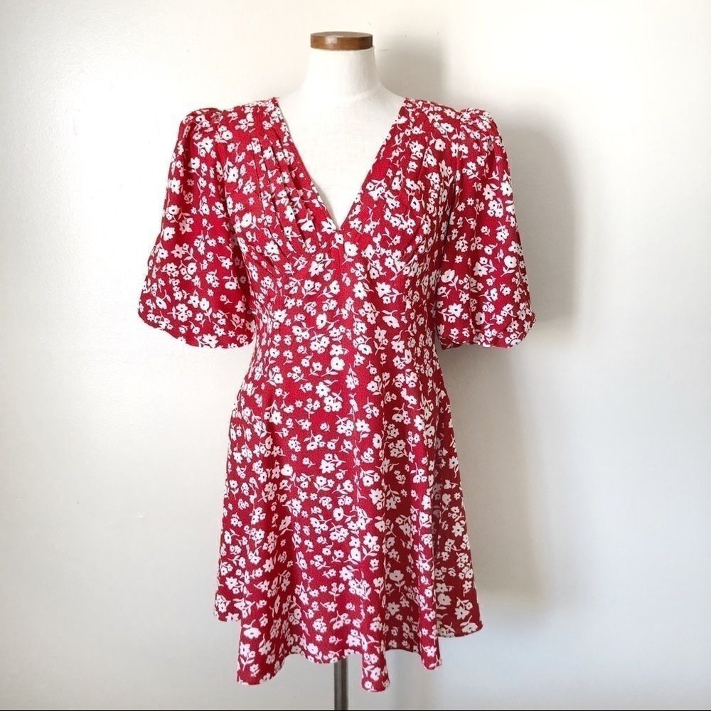 Lini Puff Sleeves Red Evie Floral Mini Dress Large View 2